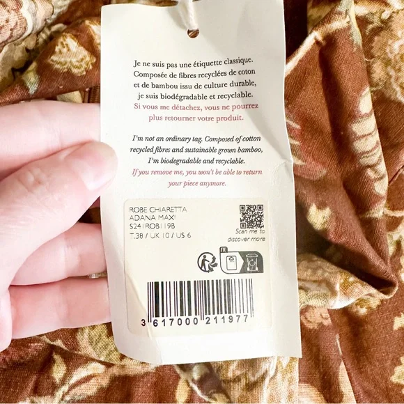 Sezane Chiaretta Dress Adana Maxi Floral Size 36 38 US 4 6 NWT - Picture 8 of 13